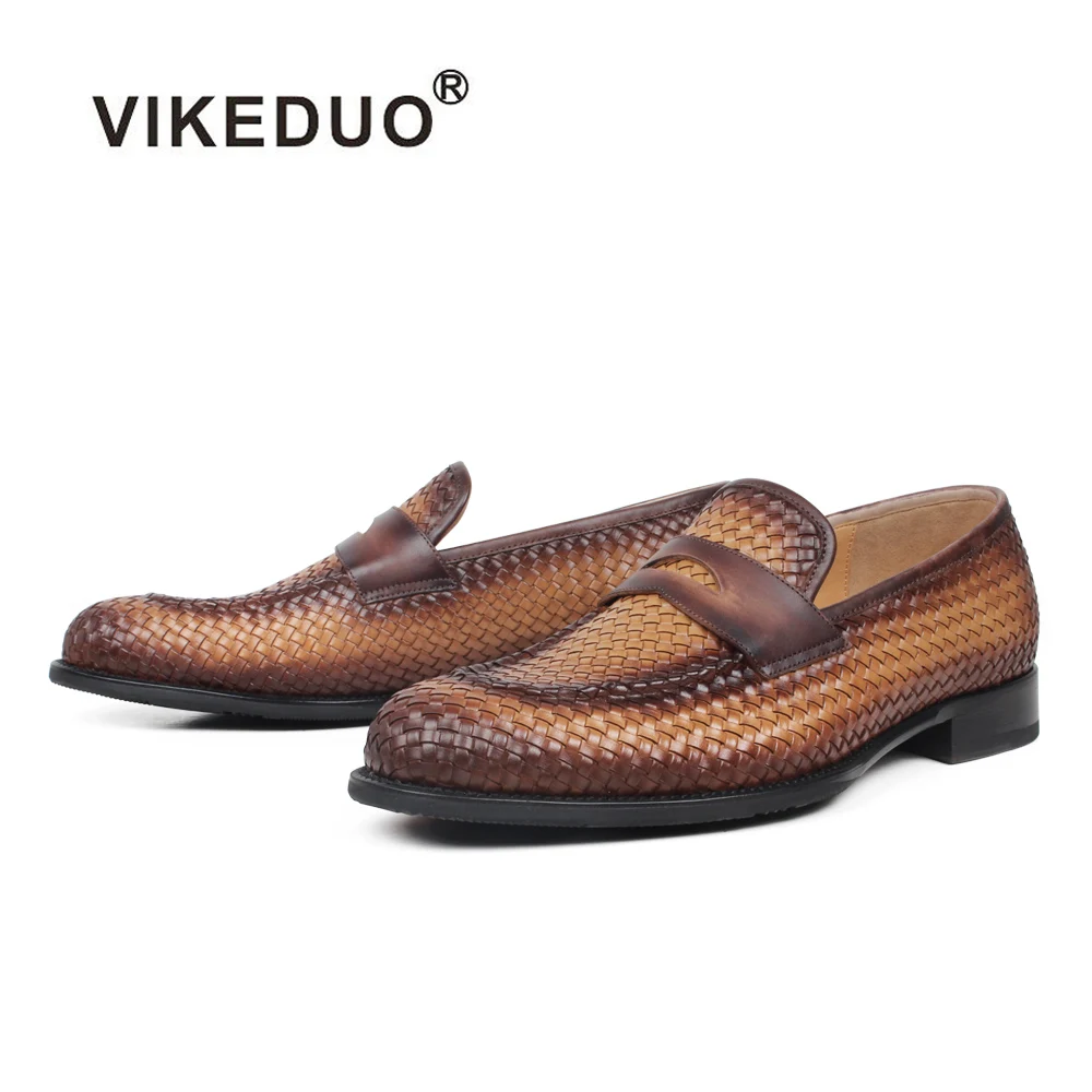 VIKEDUO Новые Стильные Плетеные летние туфли типа мокасин из телячьей кожи мужские