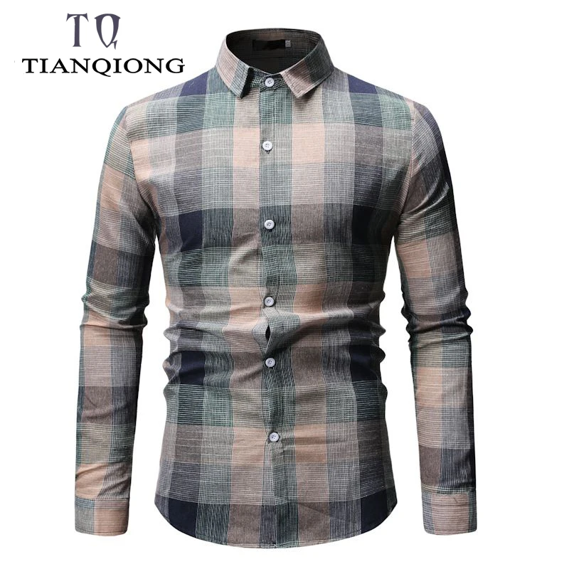 2019 Spring Autumn Fashion Men Clothes Slim Fit Long Sleeve Shirt Plaid Cotton Casual Social Plus Size M-3XL | Мужская одежда