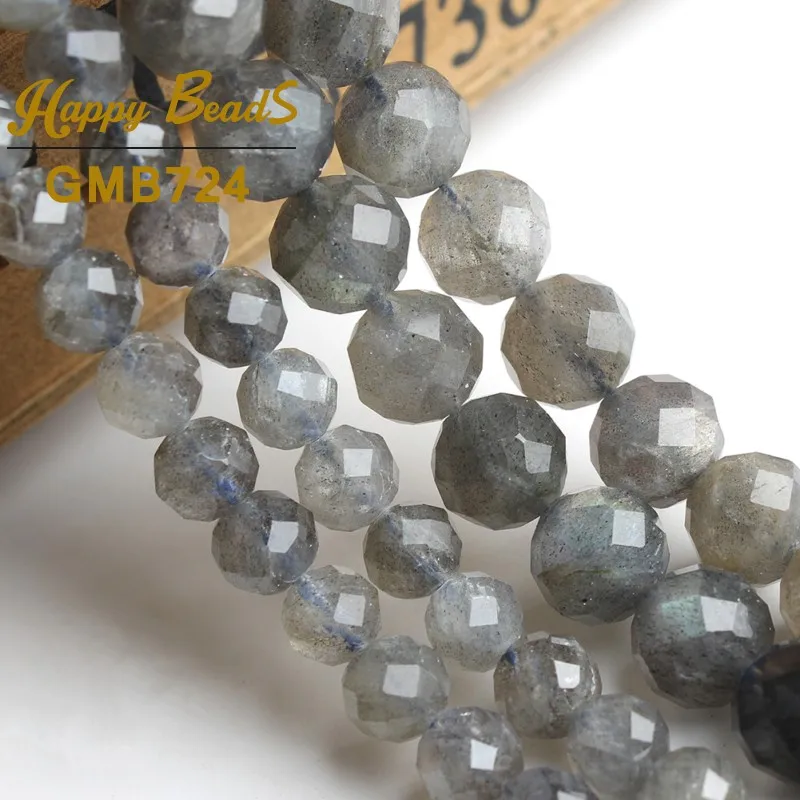 Natural Gem Faceted Grey Labradorite Stone Beads Loose Spacer For Jewelry Making DIY Bracelet Necklace 7.5inches 6mm/8mm | Украшения и