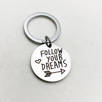 men wemen new key ring follow your dreams couple gift keychain stainless steel pendant party gift jewelry k2201
