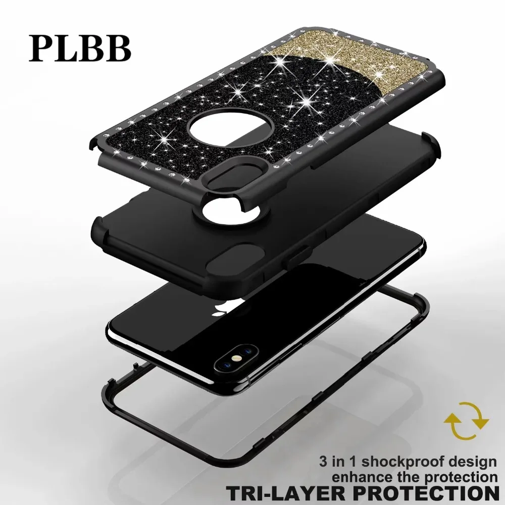 PLBB трехслойный сверхмощный защитный чехол для iPhone X XR Xs Max 6 6s 7 8 Plus Мягкий + PC