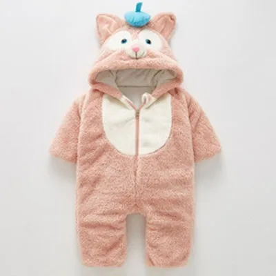 Pink Cat Suit Зимняя одежда для малышей; утепленная одежда унисекс с рисунком; комбинезоны для новорожденных; одежда для маленьких девочек и мальчиков; бархатная одежда - Цвет: Pink Cat Suit