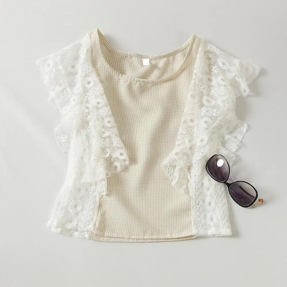 Женская Кружевная футболка Alphalmoda с коротким рукавом пуловеры в стиле преппи