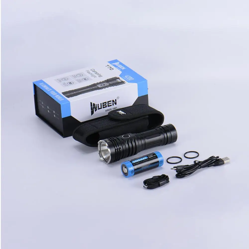 Wuben T70 type-C перезаряжаемый фонарик CREE XHP70.2 max 4200 люмен луч 250 м ручной с 26650 кабелем