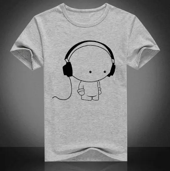 New short sleeve T-shirt for young men earphone casual printed doll men's wear cross-border express sale Мужская одежда