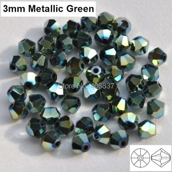 Frete Grátis! 720 pçs/lote, Chineses de Qualidade Top 3mm Verde Metálico de Cristal Bicone Beads