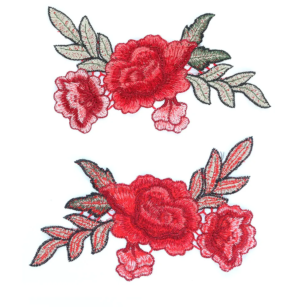 

2Pcs/set Rose Flower Floral Collar Sew on Patch Cute Applique Badge Embroidered Fabric Sticker Bust Dress Garment Accessories