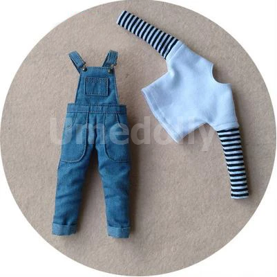 1 T-shirt 1 Overall 1 шт., модная одежда Blyth Doll, футболки, Комбинезоны для 1/6 BJD, Azone S, OB24, Одежда для куклы-Барби, комбинезон, аксессуары - Цвет: 1 T-shirt 1 Overall