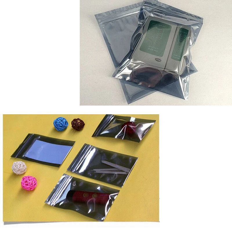 

50Pcs/Lot Antistatic Aluminum Storage Bag Ziplock Bags Resealable Anti Static Pouch for Electronic Accessories Package Bags