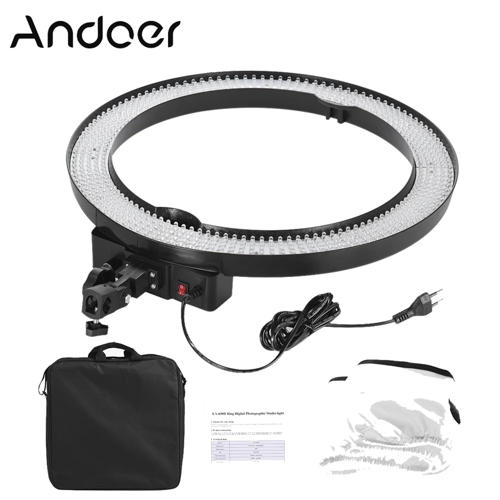 Andoer LA-650D 5500K 40W кольцевая лампа светодиодный студийный кольцевой светильник 600 светодиодный светильник s фотографический Светильник w/студийный светильник подставка держатель для телефона