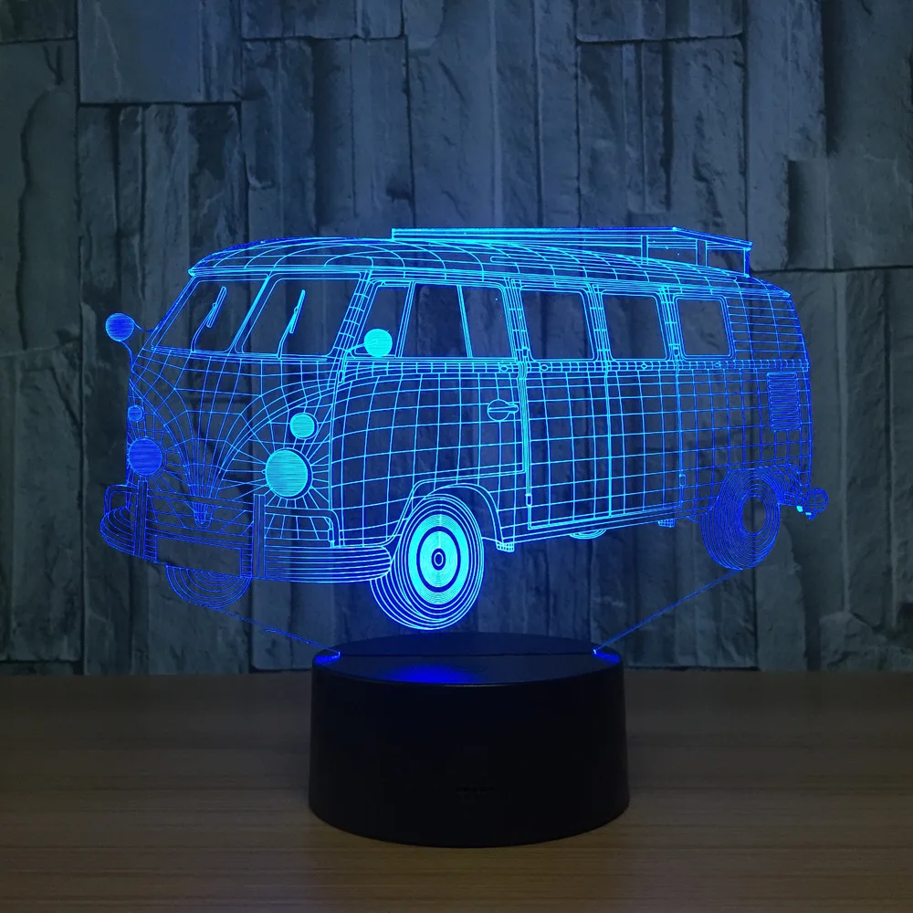 3d визуальная Иллюзия туристический автобус светодиодный светильник Прозрачный Акриловый ночной Светильник Светодиодный лампа 7 цветов меняющийся сенсорный стол Bulbing комнатный светильник