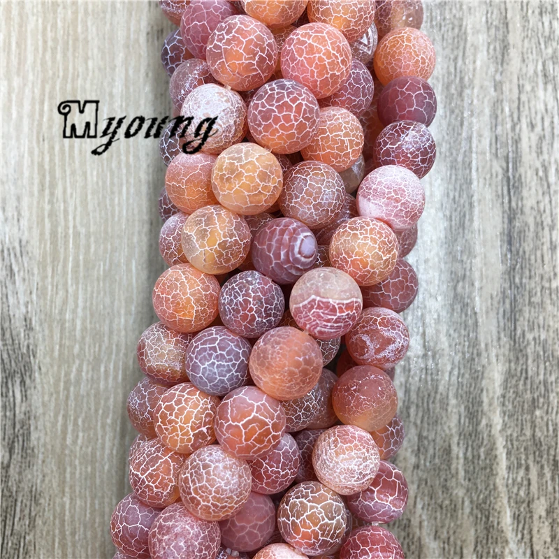 

Matte Red Fire Crackle Agates Beads, Round Magic Agates Beads,Frosted Drilled Beads,15.5" Full Strand, MY1622