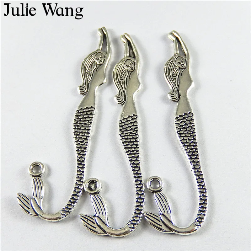 Julie Wang 10 шт. подвески в виде букмеки русалки из сплава антикварные Серебристые