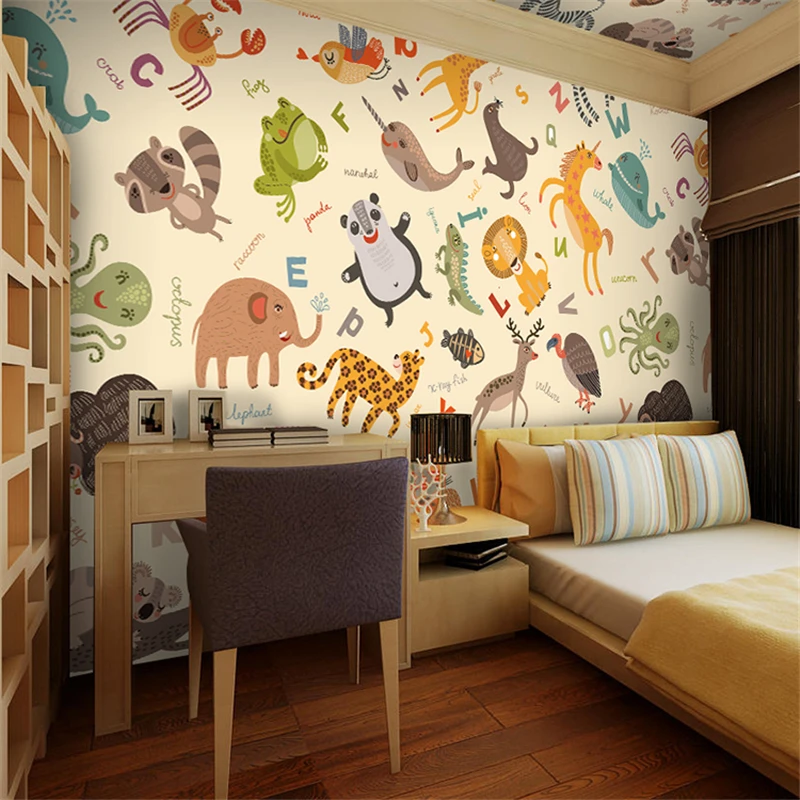 Обои для детской комнаты с 3D изображением животных из мультфильма|wallpaper custom|background