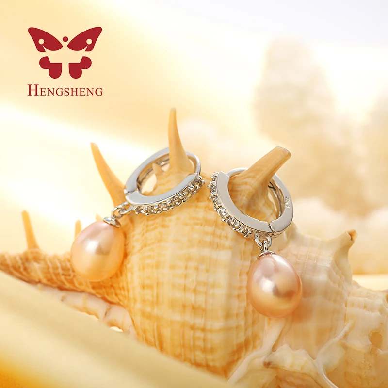 HENGSHENG Подлинная жемчужина Fine Jewelry Серьги натуральным пресноводным жемчугом 2018