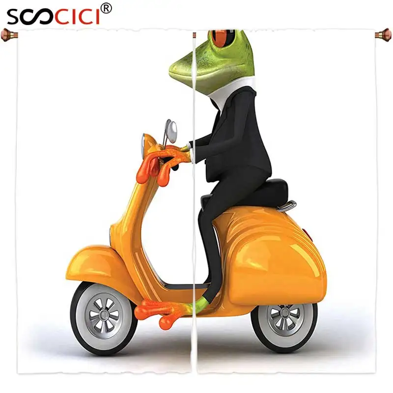 Window Curtains Treatments 2 Panels Animal Decor Serious Italian Stylish Frog Riding Motorcycle Fun Nature Graphic Urban Art | Дом и сад