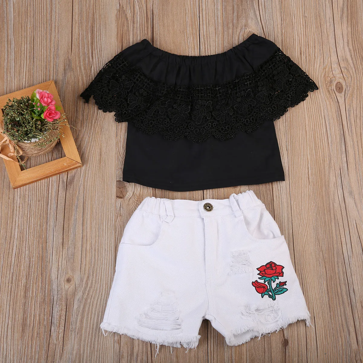Комплект детской одежды из 2 предметов для маленьких девочек кружевной топ с