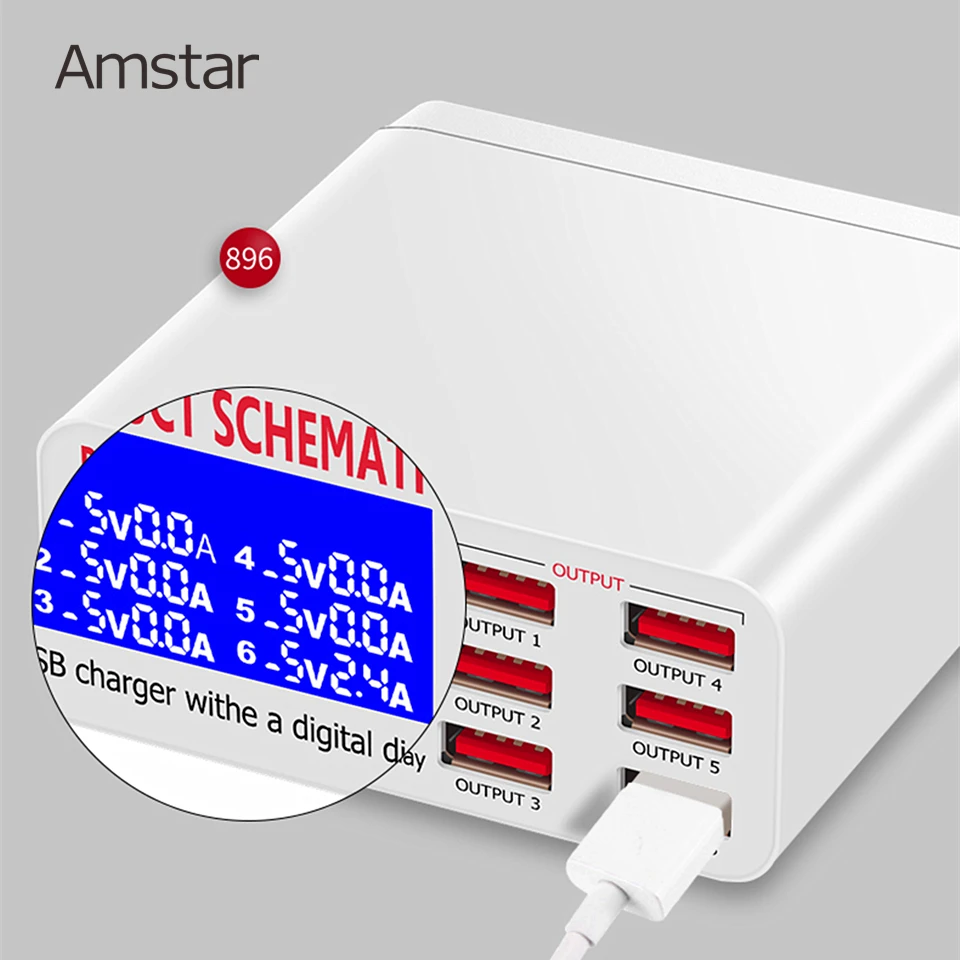 Зарядное устройство USB Amstar со светодиодным дисплеем для iPhone iPad Samsung быстрая