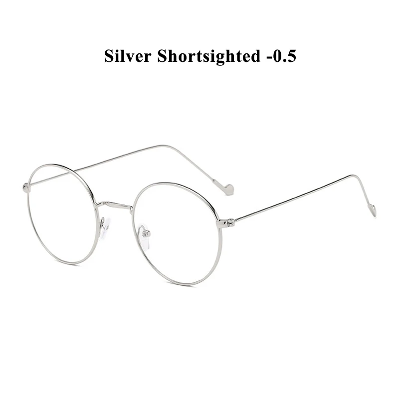 silver myopia 0.5 Zilead, металлические круглые очки для близорукости, для женщин и мужчин, сверхлегкие, по рецепту, близорукие очки, очки унисекс - Цвет оправы: silver myopia 0.5