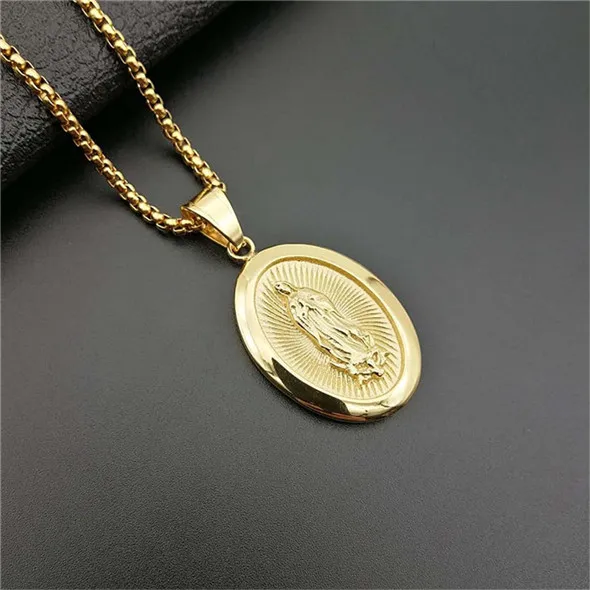 Gold Color 1 Медальон Дева Мария ожерелье для женщин девочек золотого цвета наша Леди ювелирные изделия оптом Colar Madonna трендовая цепочка - Окраска металла: Gold Color 1
