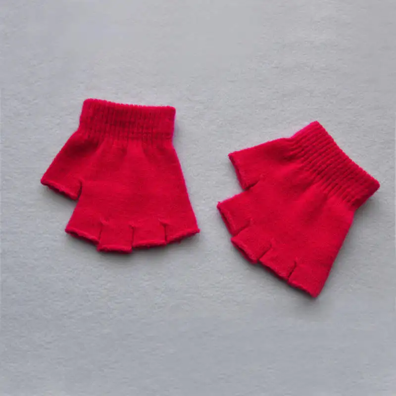 Rose Red LNRRABC 1 пара, мягкие перчатки для мальчиков и девочек, детские зимние теплые вязаные варежки, перчатки без пальцев - Цвет: Rose Red