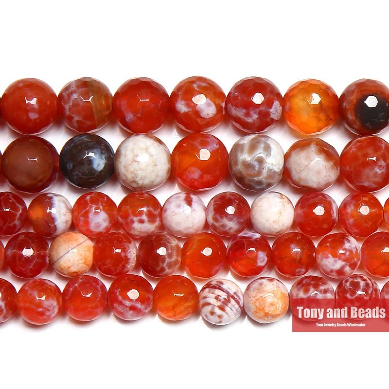 

15" Natural Stone Faceted Red Fire Agate Round Loose Beads 6 8 10 12MM Pick Size For DIY
