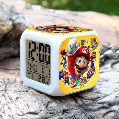 see chart Super mario bros Детский будильник светодиодный часы мультфильм ночник вспышка 7 цветов Изменение цифровые часы электронные настольные часы - Цвет: see chart
