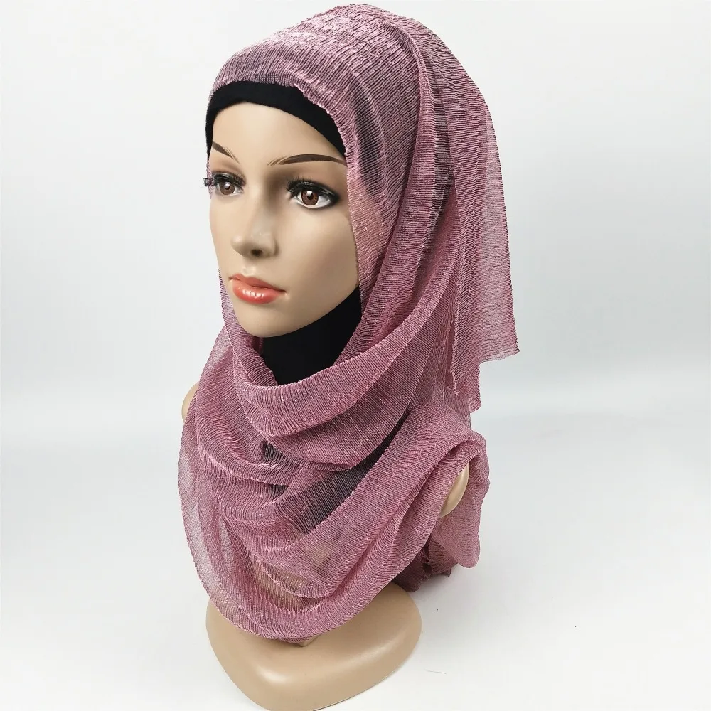 D1 glitter scarves plain shimmer elastic long headband fashion scarf hijab wraps muslim shawls