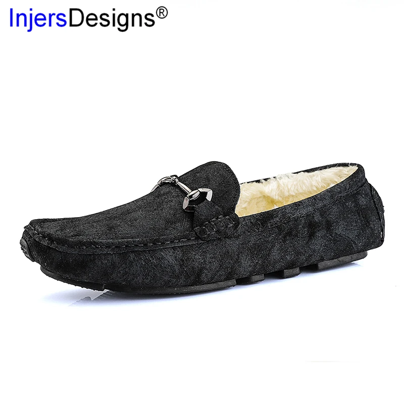 

Brand Fashion Men Loafers Slip-On Warm Fur Casual Boat Shoes Winter Comfortable Hard-Wearing Driving Shoes Men Soft Mocasines