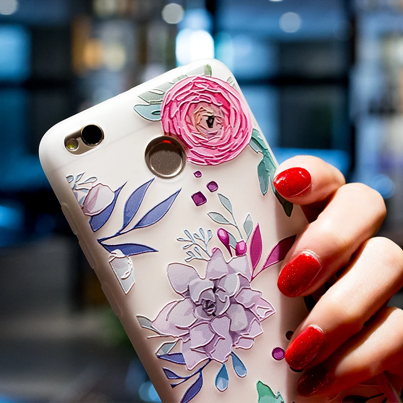 Phone Case For Xiaomi Redmi 4X 4A Note 5A 3D Relief 5X A1 TPU Silicone Flowers Cell Cases |