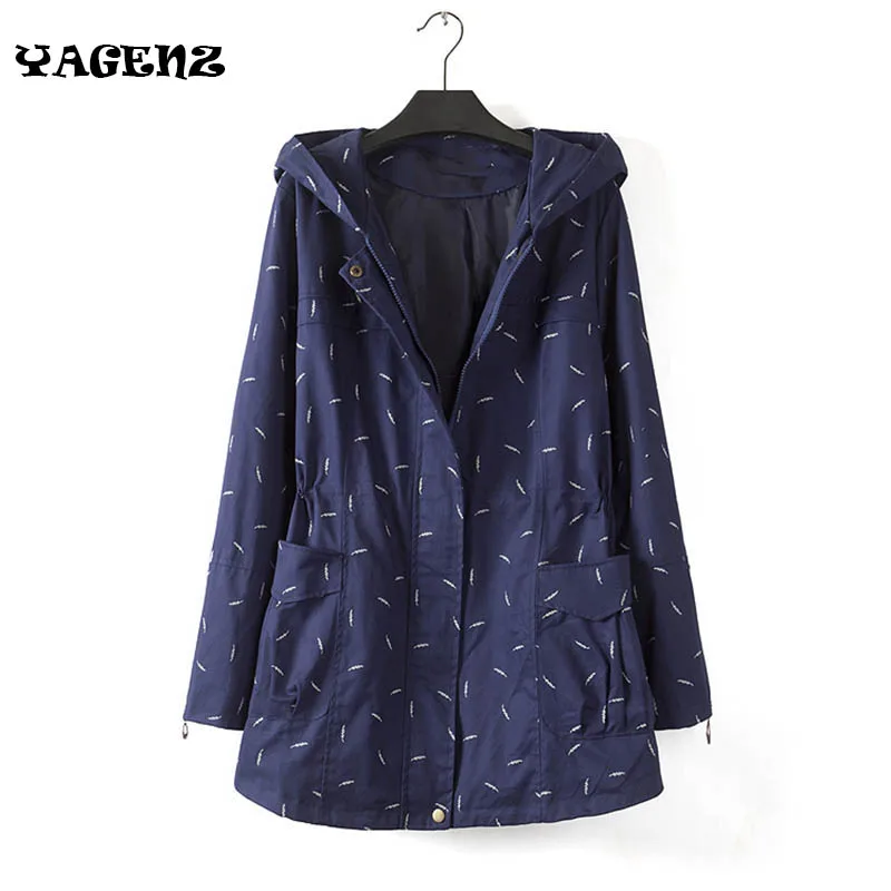 Женская ветровка с капюшоном Длинная принтом C45 XL-4XL-осень | одежда