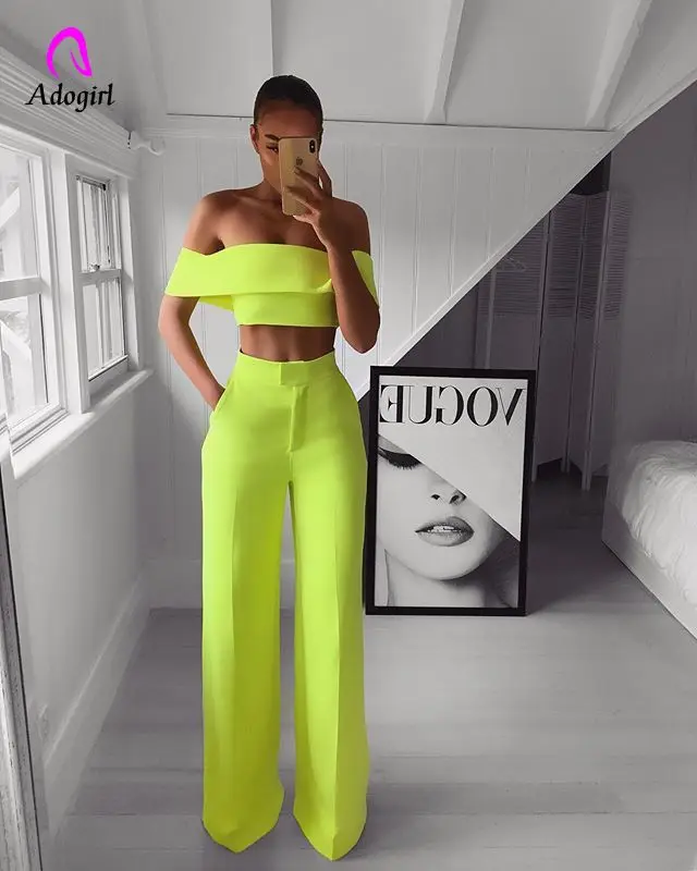 Комплект из двух предметов Adogirl неоновый с воротником лодочкой элегантный