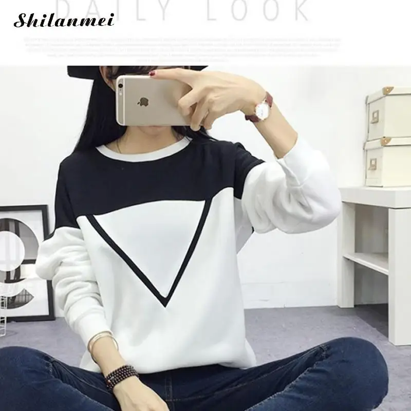 2018 Зимние новые модные черно-белые Цветные Лоскутные толстовки женские с