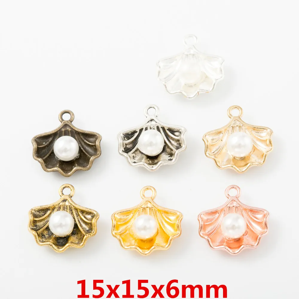 

Factory Price 10 pcs/Lot 15*15mm Antique Silver plated brone rose gold metal charm sea shell charms For Jewelry Making