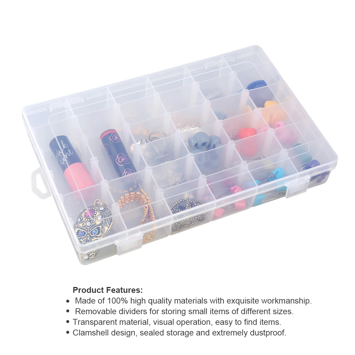 OULII 36-Grid Clear Hard Plastic Adjustable Jewelry Organizer Box Storage Container Case with Removable Dividers (Transparent) | Дом и сад