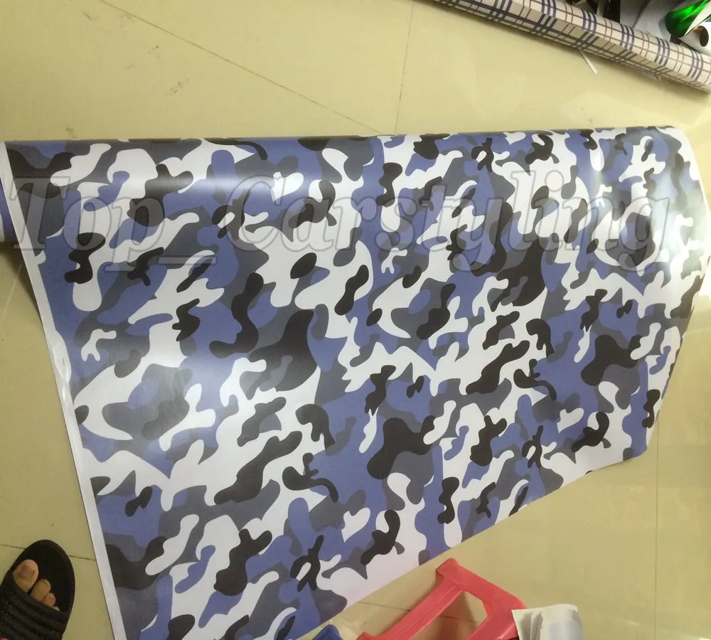Черно белоснежная и синяя камуфляжная виниловая Фольга для стайлинга автомобиля