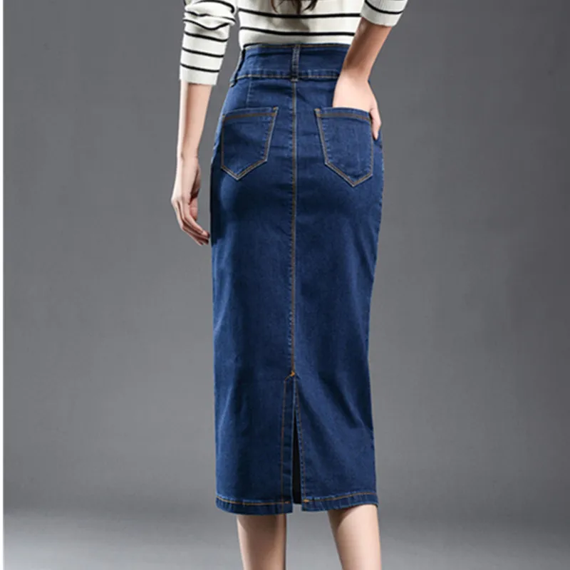 Новая весенняя джинсовая юбка женская модная эластичная с высокой талией