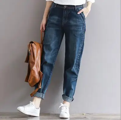 Dark Blue S-4XL Джинсы бойфренда для девушек размера плюс штаны-шаровары женские брюки повседневные свободные винтажные джинсовые штаны с высокой талией - Цвет: Dark Blue