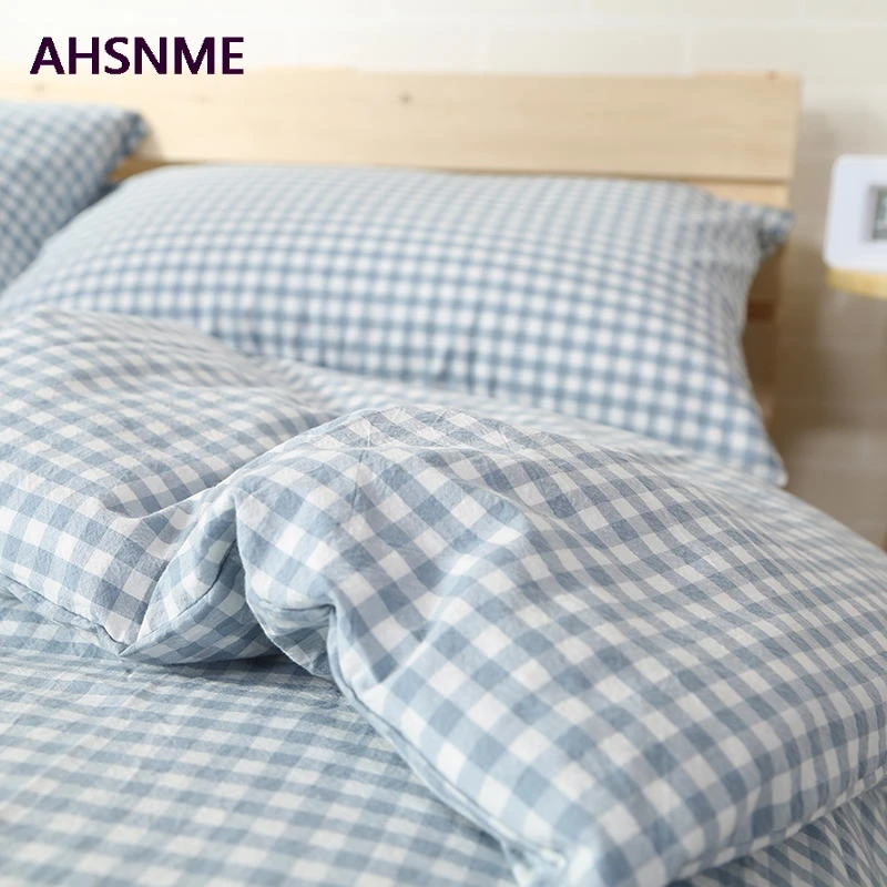 Light Blue Plaid AHSNME хлопок Nevresim такимлари супер мягкий parrure de lit холодный летний светло-синий супер califoria king size постельный комплект - Цвет: Light Blue Plaid