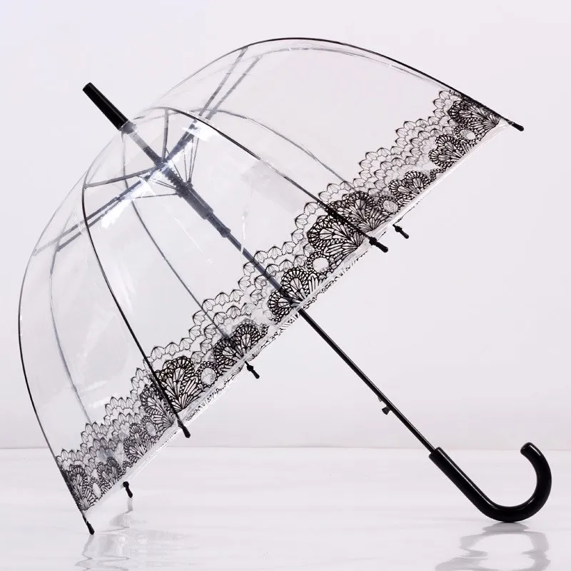 Long Handle Lace Umbrella Parasol Portable Outdoor Rain Gear Supplies Flower Transparent Sunny Rainy 50RY307 | Дом и сад