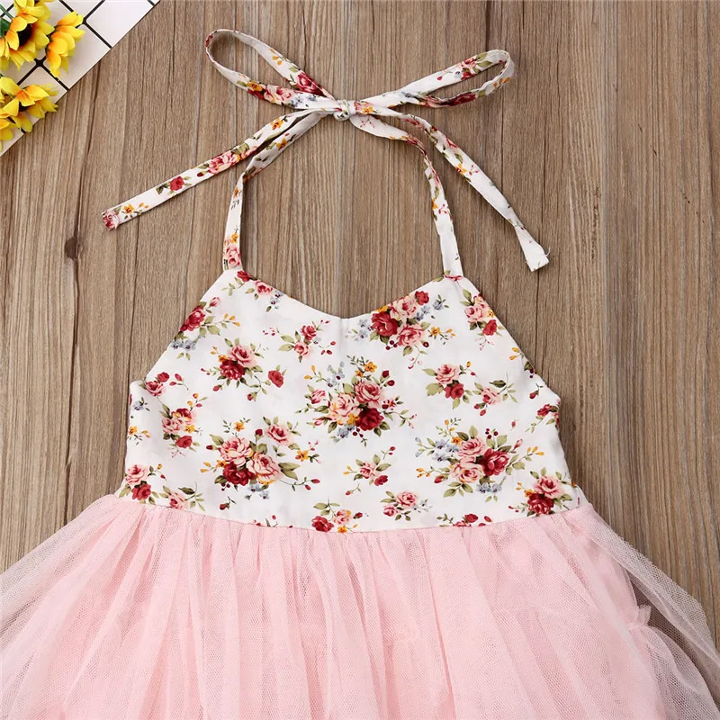Kids Baby Girls Formal Princess Dress Halter Lace-up Flowers Mid-Calf Layered Dresses Ruffles Tulle Tutu Sundress 18M-6Y | Детская