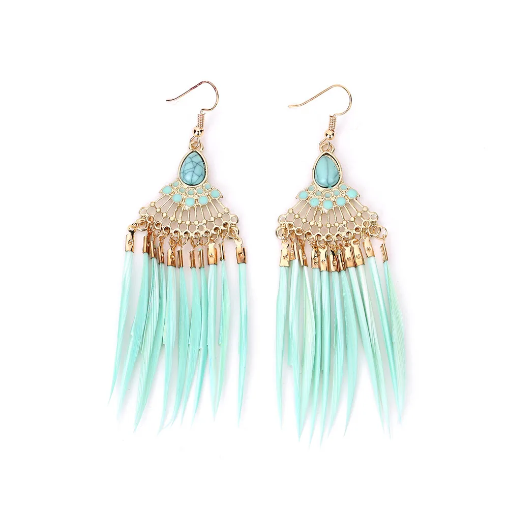 1 пара женские этнические длинные висячие серьги с перьями в богемном стиле