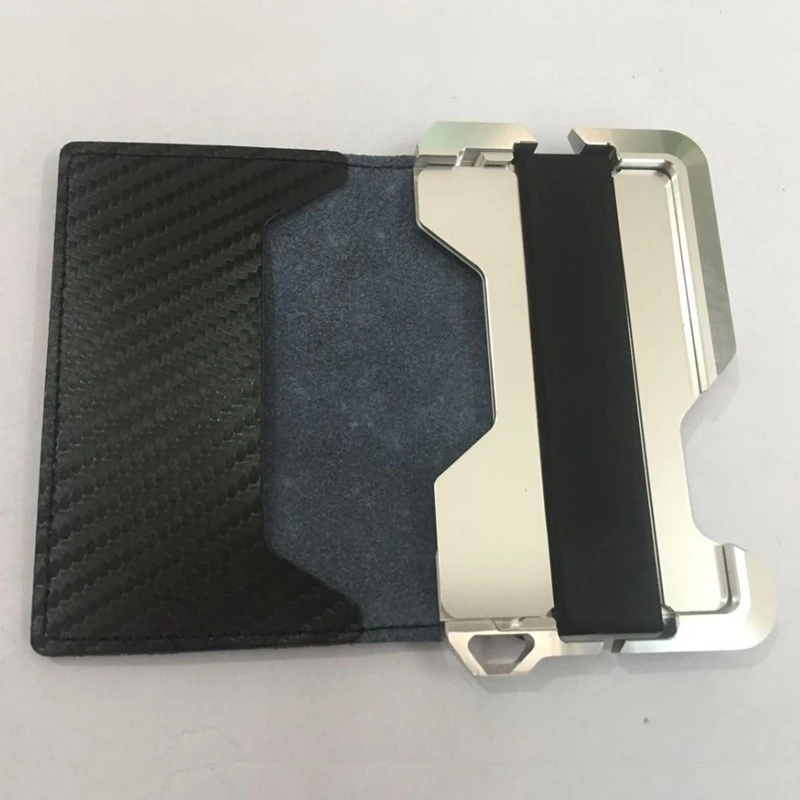 Карбоновое волокно натуральная кожа RFID Блокировка мини кошелек ЧПУ аэрокосмический класс алюминиевый держатель кредитных карт ультратонкий кошелек