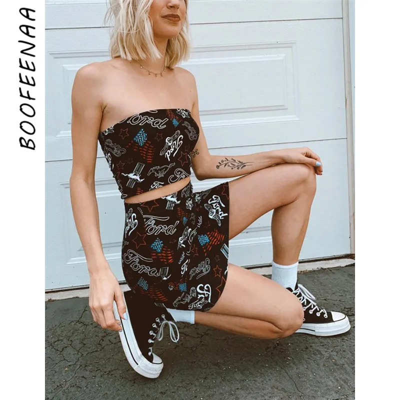 BOOFEENAA граффити принт с буквами сексуальный комплект из двух предметов
