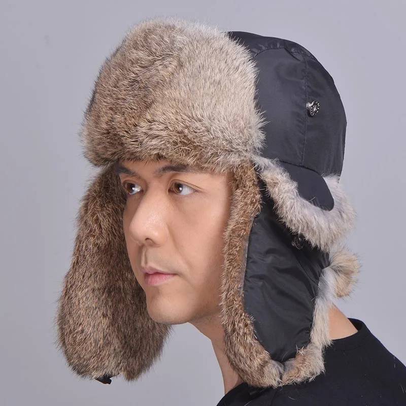 Unisex Genuine Rabbit Fur Trapper Hat Rex Winter Skiing Natural Bomber Man Women MS.MinShu|rabbit fur trapper hat|trapper hatfur bomber hat |