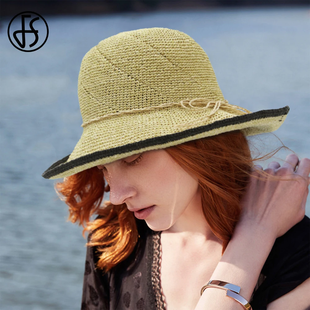 

Женская соломенная шляпа FS, шляпа-федора с солнцезащитным козырьком в стиле пэчворк, летняя пляжная кепка, 2019