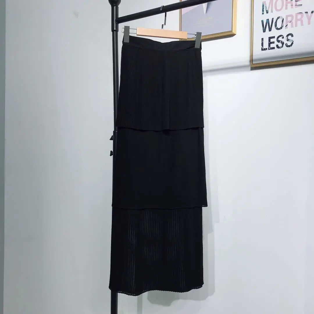 black Skirt Новая гофрированная Макси-юбка с высокой талией, тянущаяся шифоновая мусульманская полуюбка мусульманская одежда для Дубай, мусульманская женская Многоуровневая длинная юбка - Цвет: black Skirt