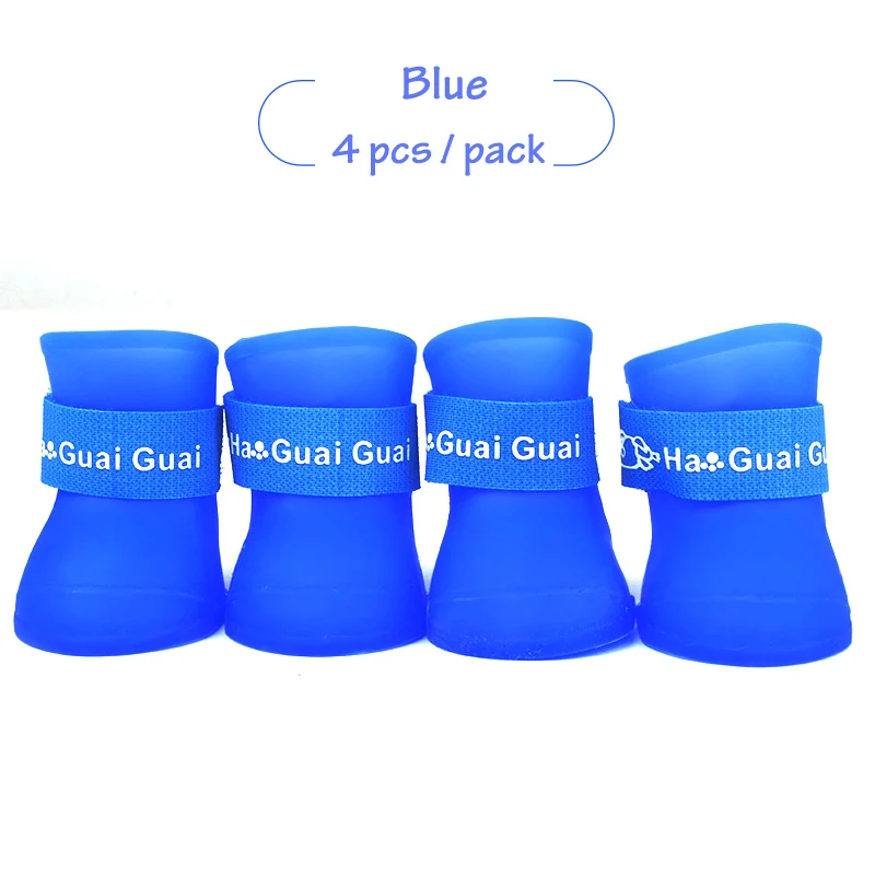 Blue 4x Водонепроницаемая Обувь для собак, чихуахуа, Хаски, зимние дождливые снежные резиновые сапоги для маленьких больших собак, щенков, Нескользящие пинетки - Цвет: Blue