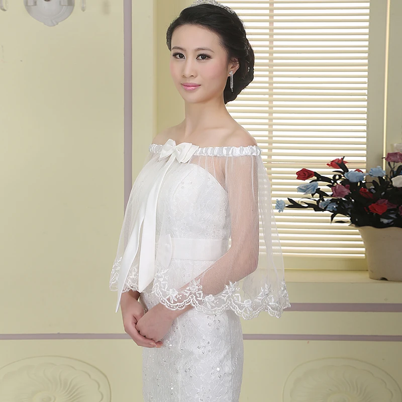 Высокое Качество Белого 2017 Кружева Лук Довольно Свадебные Куртки Прозрачный