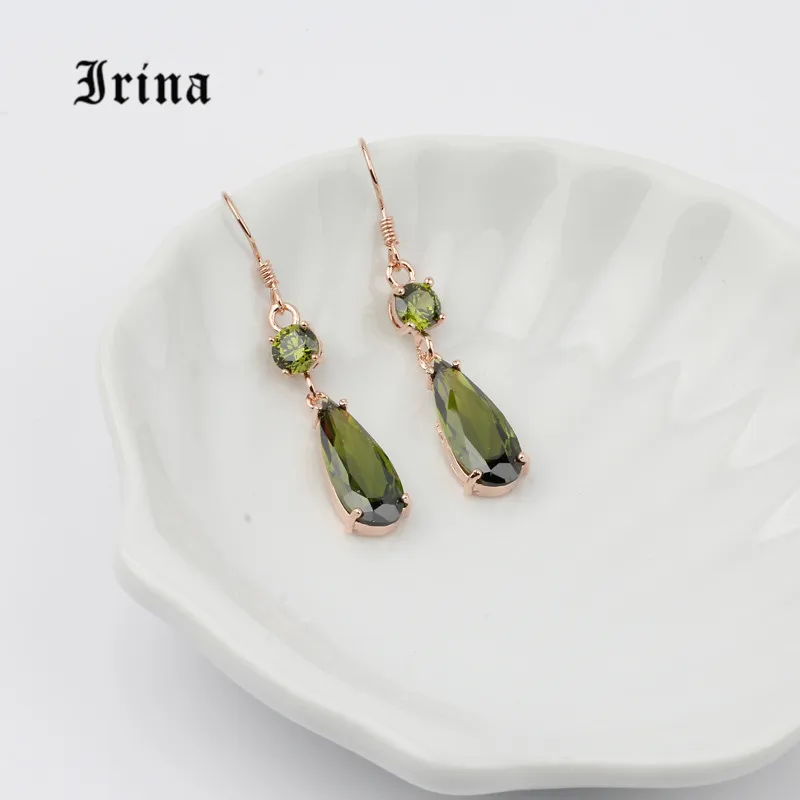 Olive green Модная длинная водяная капля 8 цветов кубический цирконий камень серьги Для женщин Свадебные украшения подарок серьги для молодой женщины - Окраска металла: Olive green